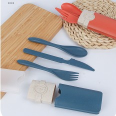 3-in-1 Portable Wheat Straw Cutlery Set